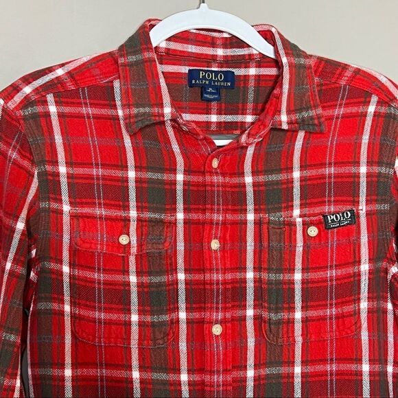 Polo ralph Lauren Textured Cotton Flannel Plaid Button Front Shirt - Picture 3 of 5